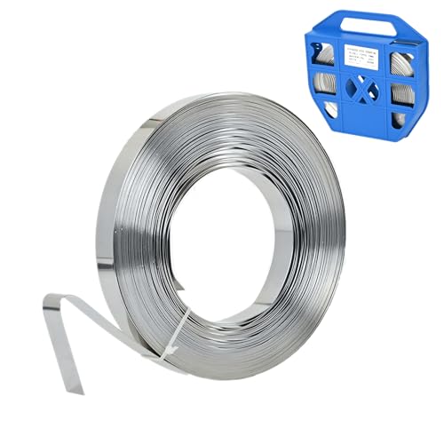 MYOYAY Edelstahl Stahlband Erdungsband 19mm x 30m, Profi Metall Stahlkabelbinder Montageband Stahl Umreifungsbandspule Rolle Umreifungsband für Verkehrsschildern Install und Verstärkung