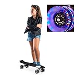Relaxdays Skateboard LED für Kinder, 22 Zoll Mini Cruiser mit Leuchtrollen, ABEC 7 Alu-Trucks mit Gummi Wheels, schwarz