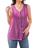 Womens Summer Sleeveless Shirts Button Down V Neck Blouses Casual Tank Tops Purple