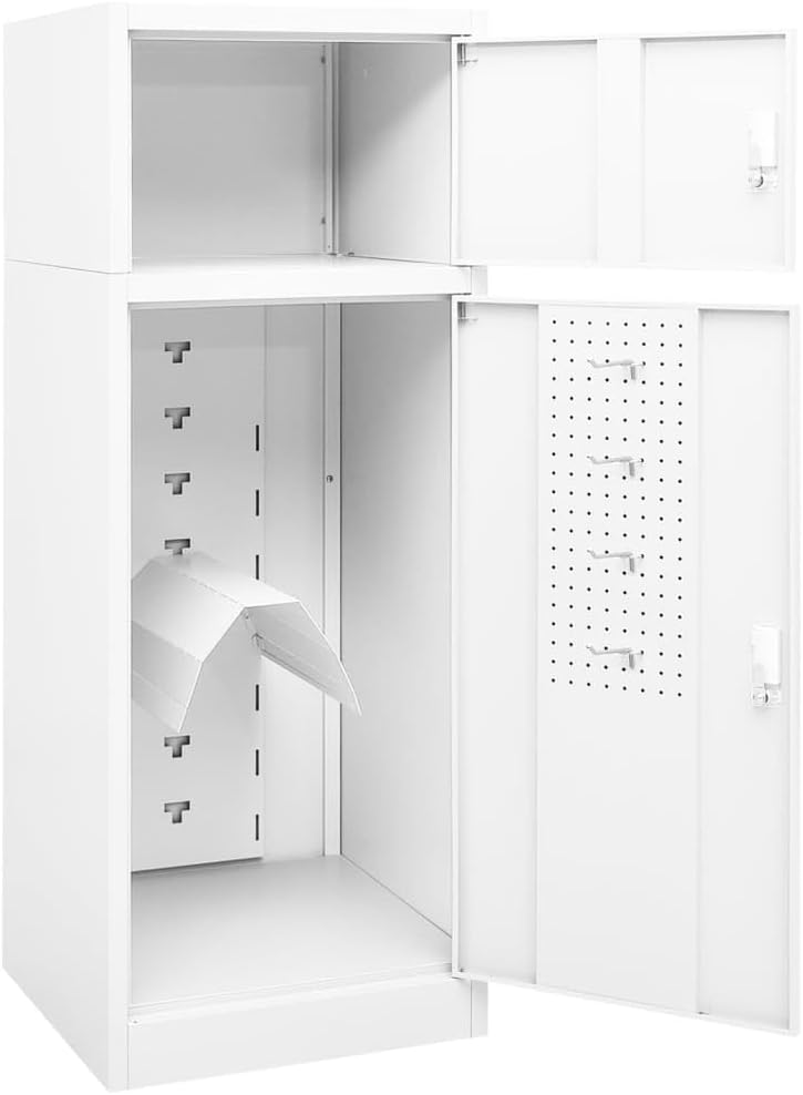 vidaXL Saddle Cabinet Home Living Room Saddle Tack Locker Storage Furniture Rack Harness Cabinet with Shelf White 20.9"x20.9"x55.1" Steel