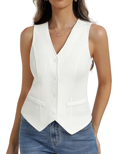 Belle Poque Womens Vest Top Trendy Knitted Waistcoat Sleeveless Button Down Tops Suit Vest Tops (White M)