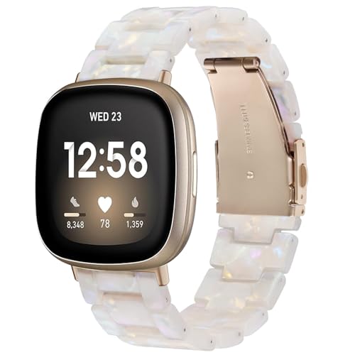 Resin Band Compatible with Fitbit Versa 4/Versa 3 Bands For Women Lightweight Bracelet Wristband Replacement For Fitbit Sense 2/Sense (Colorful Ivory White/Rose Gold) by TUV PLNT - Used condition - US$14.63
