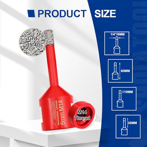 SHDIATOOL Dry Diamond Drill Core Bit 2pk Diameter 6mm Vacuum Brazed Drilling Porcelain Tile Granite Marble 2 SHDIATOOL Dry Diamond Drill Core Bit 2pk Diameter 6mm Vacuum Brazed Drilling Porcelain Tile Granite Marble - Image 2