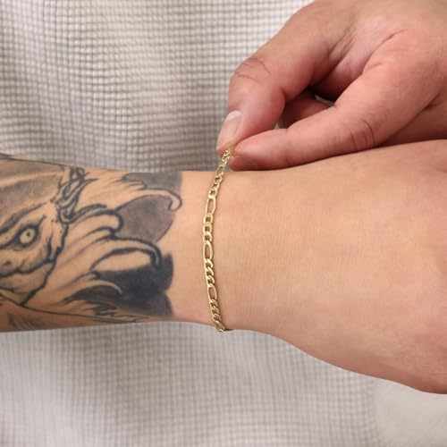 Nuragold 10k Real Yellow Gold Figaro Link 3.5mm Chain Bracelet or Anklet (7"-9") Italian Jewelry for Men & Women2