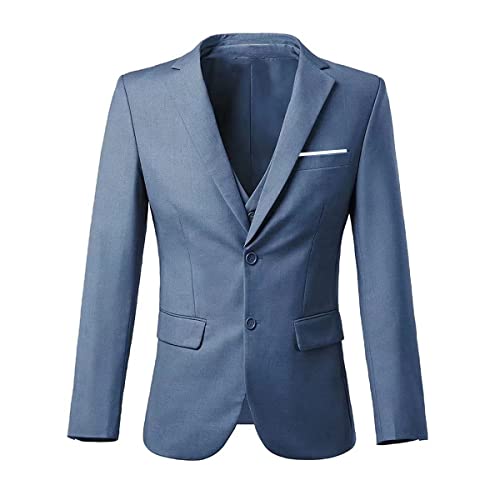 Image of Furuyal Men's Suits 3 Piece Slim Fit Suit Set,Two Button Wedding Business Tuxedo Solid Blazer Jacket Vest Pants with Tie