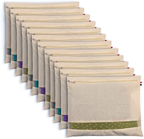 SOLSTICE Cotton Saree Bags/Covers For Storage Set Of - 12 Big Size Single (16 X 14 Inches) With Zip Closure For Clothes Bags And Wardrobe Organizer With Transparent Mesh Window, Beige