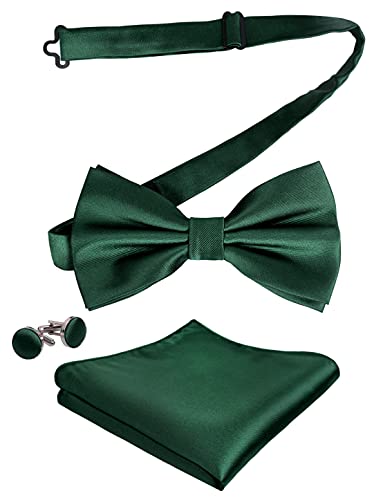 Alizeal Mens Tuxedo Bow Tie Hanky and Cufflinks Set (Dark Green)