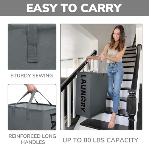 TIMEYARD Wäschekorb Groß, 2er Set 75L Wäschesammler, Aufbewahrungskorb Kinderzimmer, Laundry Baskets, Wäschekorb Faltbar Handtuchkorb für Badezimmer Wohnzimmer Wäschetonne, 43x60cm, Grau