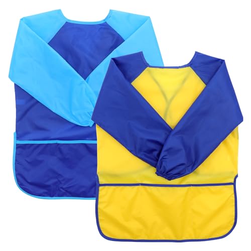 KASURE Grembiule Impermeabile Per Pittura Bambini - 2 Pezzi Con Tasche E Maniche Lunghe, Per Attività Artistiche