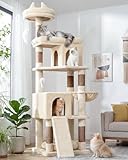 Globlazer キャットタワー ベージュ 大型猫用 頑丈 タイプ 多頭飼い 2つキャットハウス 取り外し可能なクッション付きトップ見晴台 展望台を拡大 ポータブルペットベッド 猫の爪とぎボード 吊り下げバスケット 6つ天然麻紐爪とぎポール 猫のおもちゃ 多機能 据え置き 猫タワー 転倒防止ストラップ 簡単に登れる 運動ニーズに対応 高さ178 cm ライトベージュS72