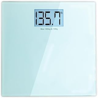 BV Medical Electronic Digital LCD Tempered Body Weight Bathroom Scale with High Capacity (397 lbs), Strain Sensors, Auto Shut-Off, Kg or Lbs, and Blue Backlight