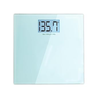 BV Medical Electronic Digital LCD Tempered Body Weight Bathroom Scale with High Capacity 397 lbs, Strain Sensors, Auto Shut-Off, Kg or Lbs, and Blue Backlight