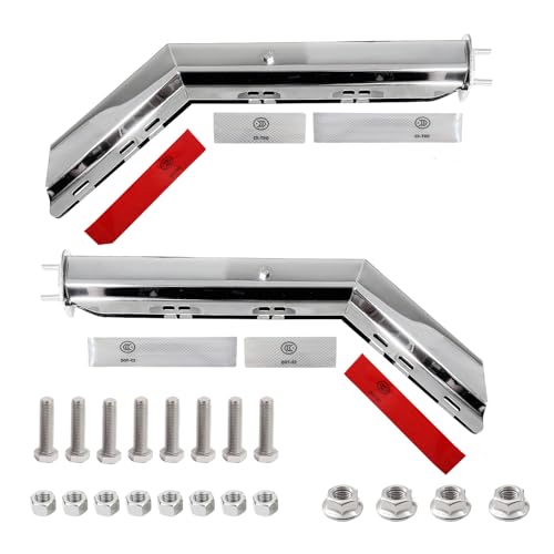 Image of 2 Pack Angled Stainless Steel Heavy Duty Spring Loaded Mud Flap Hanger Bracket Mudflap Holder Set for Semi Trucks 2-1 /2 inch Bolt Spacing 30 inch Length with Reflective Tapes
