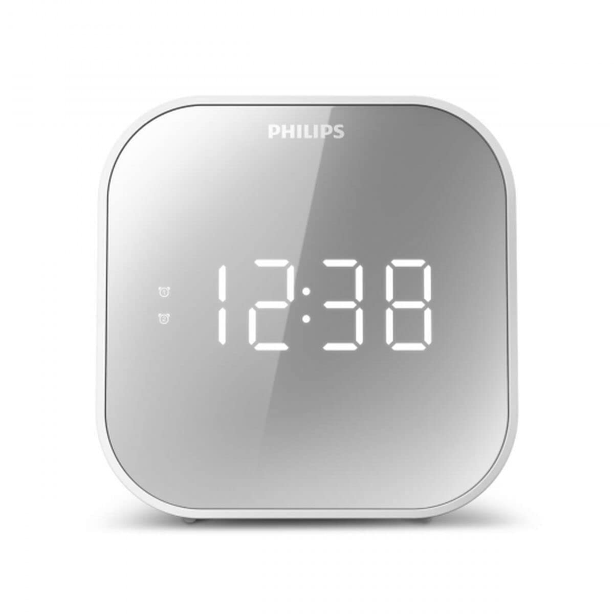 TAR4406/12 Despertador Philips Radio, con Pantalla de Espejo para la cabecera, Radio Digital con Doble Alarma, Temporizador para Dormir y función de repetición, batería portátil de Reserva, con USB