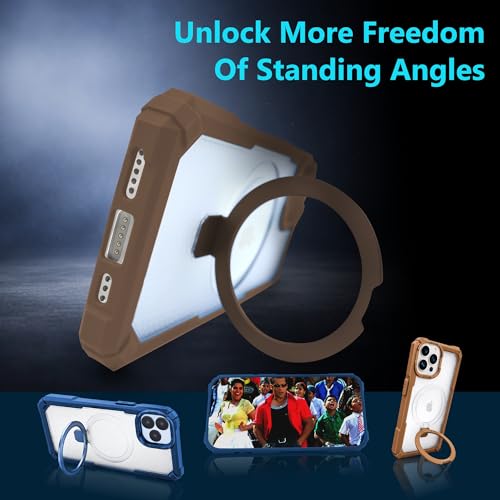 Image of AIBEX Transparent Back Cover Compatible for iPhone 16 Pro| Mag-Saf Magnetic Ring Kickstand | Shockproof Dual Layer Military Grade Drop Protection Armor Case| Wireless Charging Support - Brown
