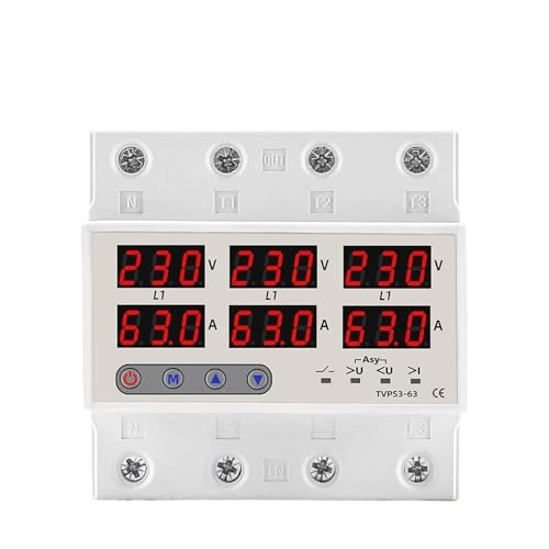 3 Three Phase Voltage Current Relay Protector 63A 60A 220V 3P+N Over Under Voltage Relay Current Limiter Adjustable Protect(63A