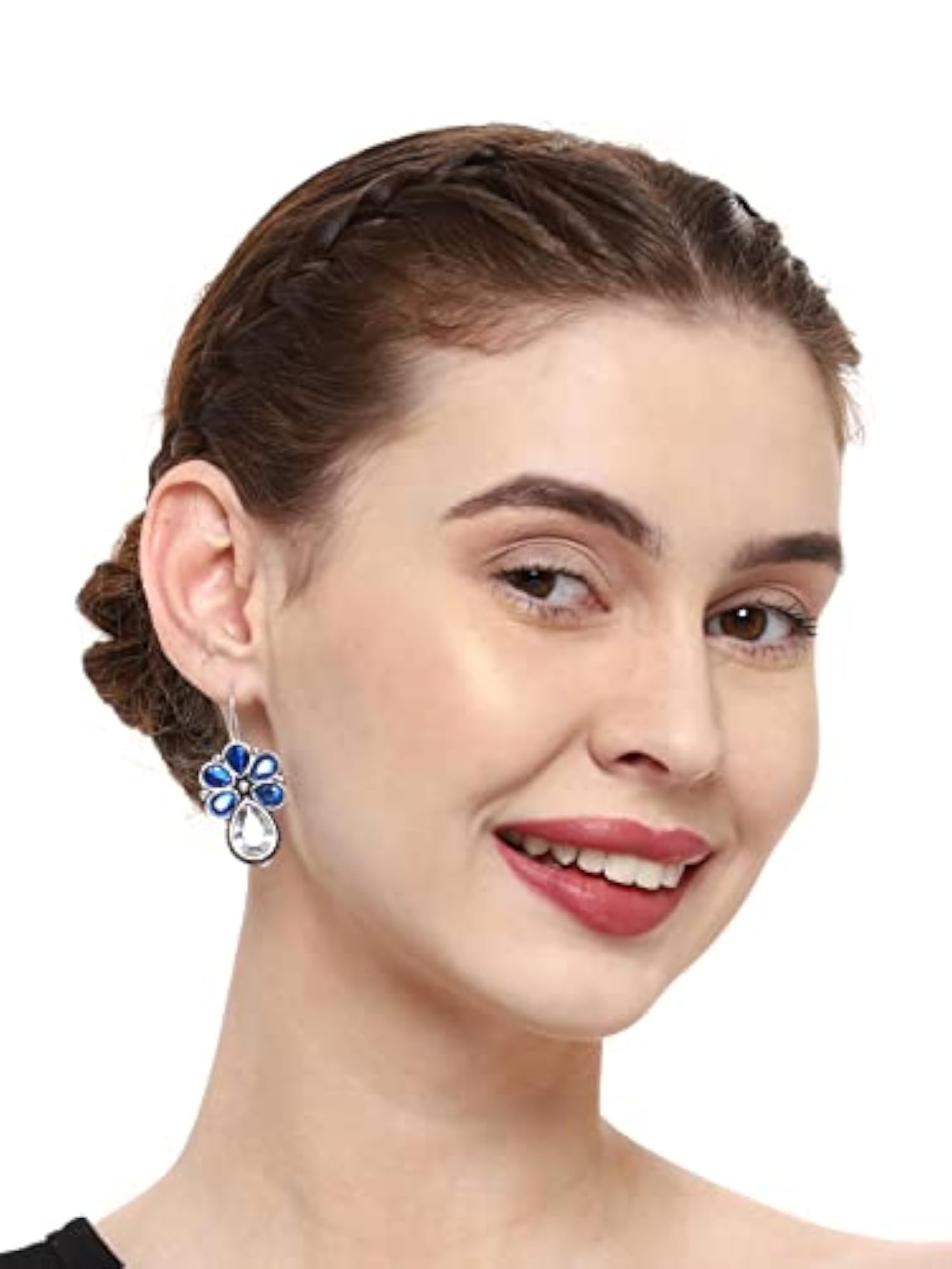 Women's Blue & Silver Plated Contemporary Drop Earrings