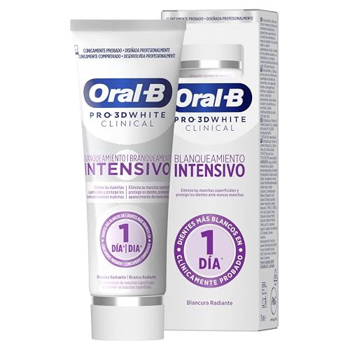 Oral-B Pro 3D White Clinical Blanqueamiento Intensivo Pasta De Dientes Blanqueadora, Elimina Las Manchas Superficiales, Dentífrico Blanqueante Con Sabor a Menta Siempreverde, 75 ml