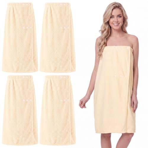 Image of Tigeen 4 Pcs Spa Wrap Towel Wrap for Women,Beige,M