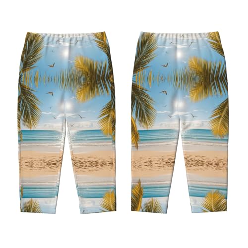 Pajama Pants Pajama Bottoms with Elastic Waistband Sleepwear Lounge Pants, Summer Beach Coconut Trees Sun3