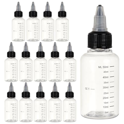 BENECREAT 15PCS Échelle de 50 ML Flacons en Plastique vides avec Bouchon à Bille Twist Noir Bouteilles graduées pour la Distribution en Squeeze pour Liquide encreur, huiles, gels, Colle