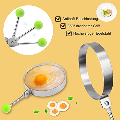 Eierring Antihaftbeschichtet, 5 Stück, Edelstahl mit Einem Durchmesser von 3,9 Zoll, Runde Eierkochringe, Pfannenkuchen-Mcmuffins-Grillplatte