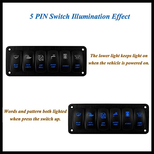 Image of 6 Gang Blue Customizable Rocker Switch Panel Pre-Built Aluminum Toggle Switch Panel with Holder Housing for Marine Boat Yacht Automotive 12V 24V IP66