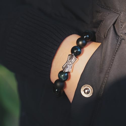 Pulsera para hombre con piedras naturales y amuleto de plata miniatura 4