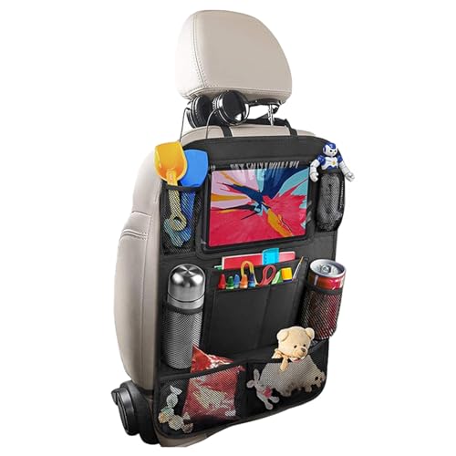 Tel Charme * Supporto di protezione per lo schienale dell'auto, organizer per seggiolini auto con tablet fino a 11 pollici, 8 tasche, protezione impermeabile per sedili posteriori per bambini (nero)