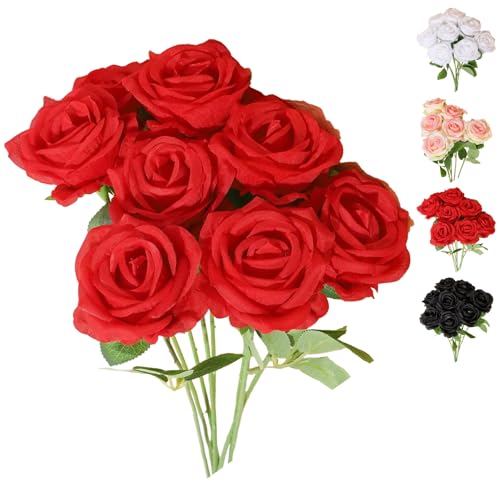 LaresDay 5 Stück Künstliche Rosen mit Stiel - Realistische Rote Dekoblumen für Hochzeit, Zuhause, Garten & Party - Stabiles 5er Set Deko Blumenstrauß (ca. 50cm) (red) LaresDay 5 Stück Künstliche Rosen mit Stiel - Realistische Rote Dekoblumen für Hochzeit, Zuhause, Garten & Party - Stabiles 5er Set Deko Blumenstrauß (ca. 50cm) (red)