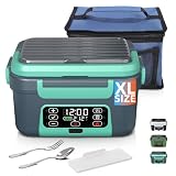 Omboos Cordless Electric Heated Lunch Box, XL 6.3Cups Rechargeable Food Warmer Lunch Box with Self Heating, Smart Timer, Adjustable Temperature, Leakproof, BPA Free, Removable Divider Dark Gray