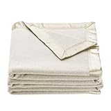 OakRidge Heirloom Merino Wool Blanket – 100% Australian Wool with Vintage Satin Edges – Breathable, Odor-Resistant, All-Season Bedding in Full Queen Size – Ivory Cozy Throw for Home or Travel