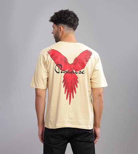Image of KYDA Men's 100% Pure Cotton Relaxed Fit Drop Shoulder Premium Front & Back Printed Oversized T-Shirt