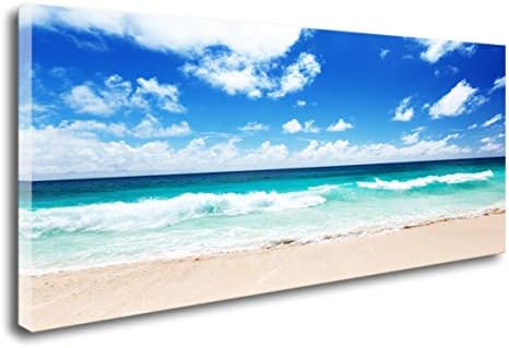 XXMWallArt FC1475 Canvas Prints Wall Art Seychelles Beach Ocean Waves Nature Seascape Picture Paintings Artwork Prints Framed Ready to Hang for Home Office Bedroom Living Room Bathroom Kitchen Wall Decor