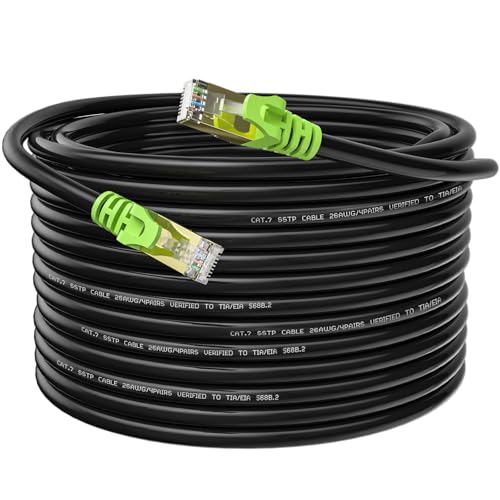 Weetcoocm Outdoor Cat 7 Ethernet Cable 25ft, 26AWG Heavy-Duty Cat7 Networking Cord Patch Cable RJ45 Transmission Speed 10GbpsTransmission Bandwidth 600Mhz LAN Wire Cable SFTP Waterproof Direct Burial