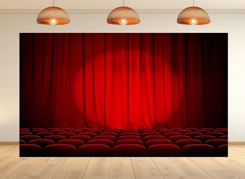 6x6ft Red Velvet Theatre Backdrop with Spotlight & Chairs