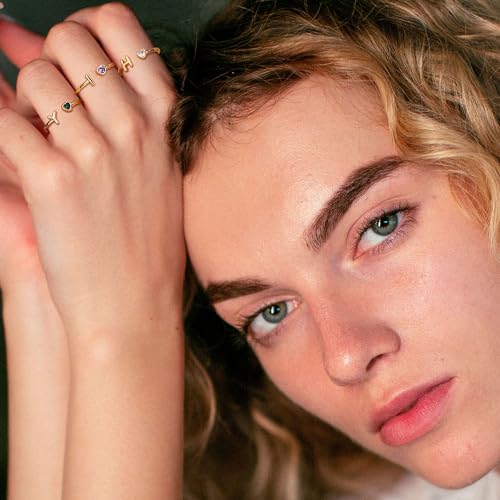 Birthstone Rings for Women 26 A-Z Initial Ring Adjustable 14k Ring Birthday Gifts for Her Rings for Teen Sister Bridesmaid Gifts Dainty Letter Jewelry2