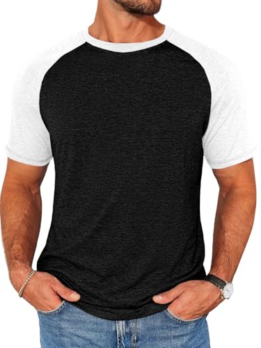 Image of Runcati Mens Casual Slim Fit T Shirts Raglan Short Sleeve Crewneck Baseball Tees Color Block Workout Fashion Shirt