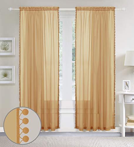 Elegant Comfort Semi-Sheer Pom Pom Tassels Curtains, 2 Panels Set, with 2inch Rod Pocket - Image 3