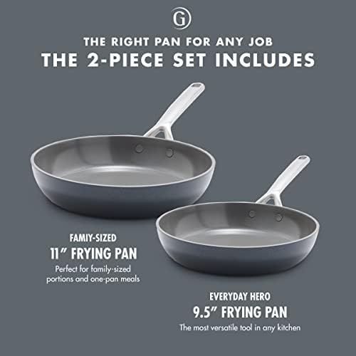 GreenPan GP5 Hard Anodized Healthy Ceramic Nonstick 9.5” & 11” 2 Piece Frying Pan Skillet Set,Heavy Gauge Scratch Resistant,Stay-Flat Surface, Induction, Mirror Finish Handle,Oven Safe,PFAS-Free,Slate - Thumbnail 3