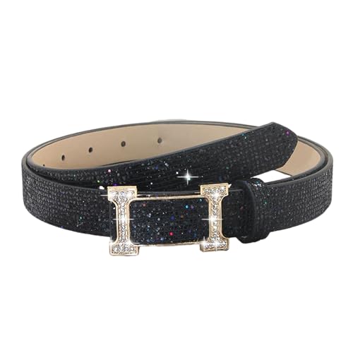 Sbshiouu Cintura in PU con strass scintillanti Cinturino in vita regolabile Confortevole Wasitband per le donne Festival eventi raduni uso quotidiano Cintura con strass scintillanti, Nero , 120 cm