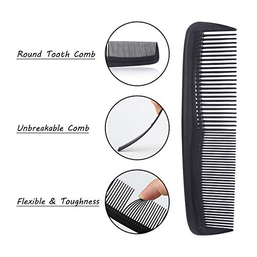 Acehome 12 PCS Hair Combs Set, Colorful Plastic Pocket Combs Pearlescent Effect Fine Dressing Styling Combs Fine and Wide Tooth Cutting Combs for Women and Men, Salon and Hotel Hair Care Tool-Black - Image 5