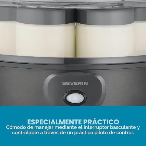 Miniatura 6 de Severin Yogurtera, Incluye 7 Tarros De Yogur De 150 Ml Para 1 Litro De Yogur Casero, Tapa Transparente, Estilo Griego, Interruptor Basculante, 18 W, Acero Inoxidable Oscuro, Jg 3510