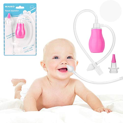 WADEO Aspiratore Nasale Manuale, Aspiratore Nasale per Bambini Neonato Aspiratore Nasale a Pompetta in Silicone Riutilizzabile Per Asportare il Muco dei Neonati (Rosa)