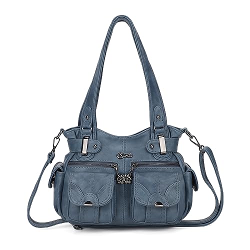 KL928 Bolsas femininas grandes de couro PU bolsa de ombro com vários bolsos, Pequeno#cinza azul, Small, Large