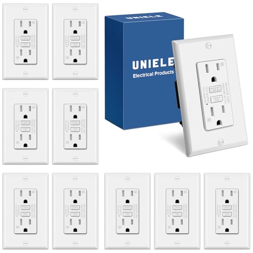 (10 Pack) UNIELE 15 Amp WR GFCI Outlet, Outdoor Weather-Resistant GFI Receptacle, Ground Fault...