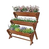 Kithoomi 3 Tier Vertical Garden Planter,Raised Garden Bed,Planter Box,Fir Wood Freestanding Elevated Herb Stand Tower,Flower Strawberry Vegetable with Drain Holes,35x22x36 Inches, for Outdoor,Brown