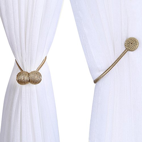 Shinywear 2 Pieces Classic Strong Magnetic Curtain Tiebacks Clips Home Office Decorative Drapes Holdbacks Holders European Style Solid Color Eco-friendly Durable Fiber Material (Golden coffee)