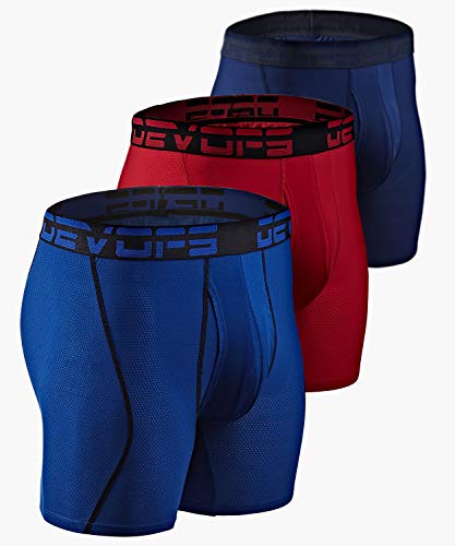 DEVOPS Men's Perfomance Cool Dry Mesh Underwear Boxer Trunk 6-inch Brief (3 Pack) (Medium, Navy-Blue-Red)