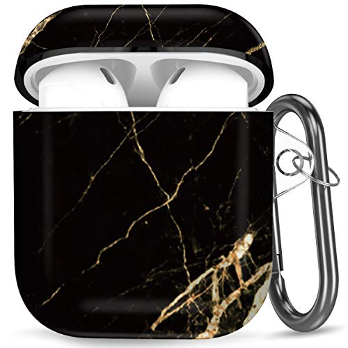 HUMENN Compatible con Airpods Funda, Patrón de Mármol Case Protectora a Prueba de Golpes Compatible con Airpods 2 y 1, Soporte de Carga Inalámbrica, con Mosquetón, Mármol Oro